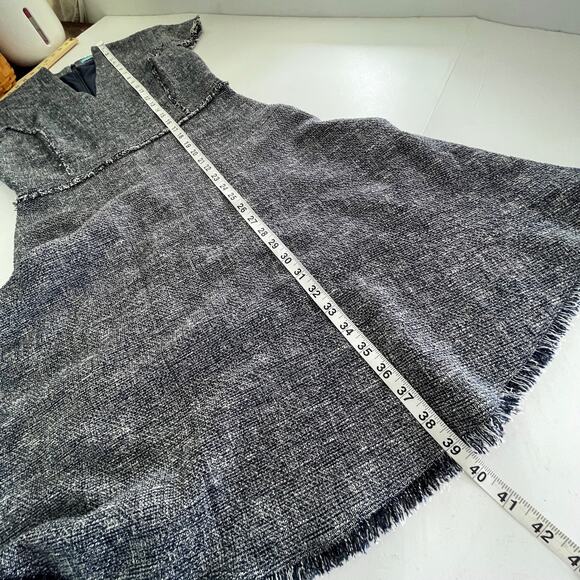 J. McLaughlin Zinnia Tweed Fit & Flare Dress Sz 4 Fringe Accent Navy White - Picture 12 of 13